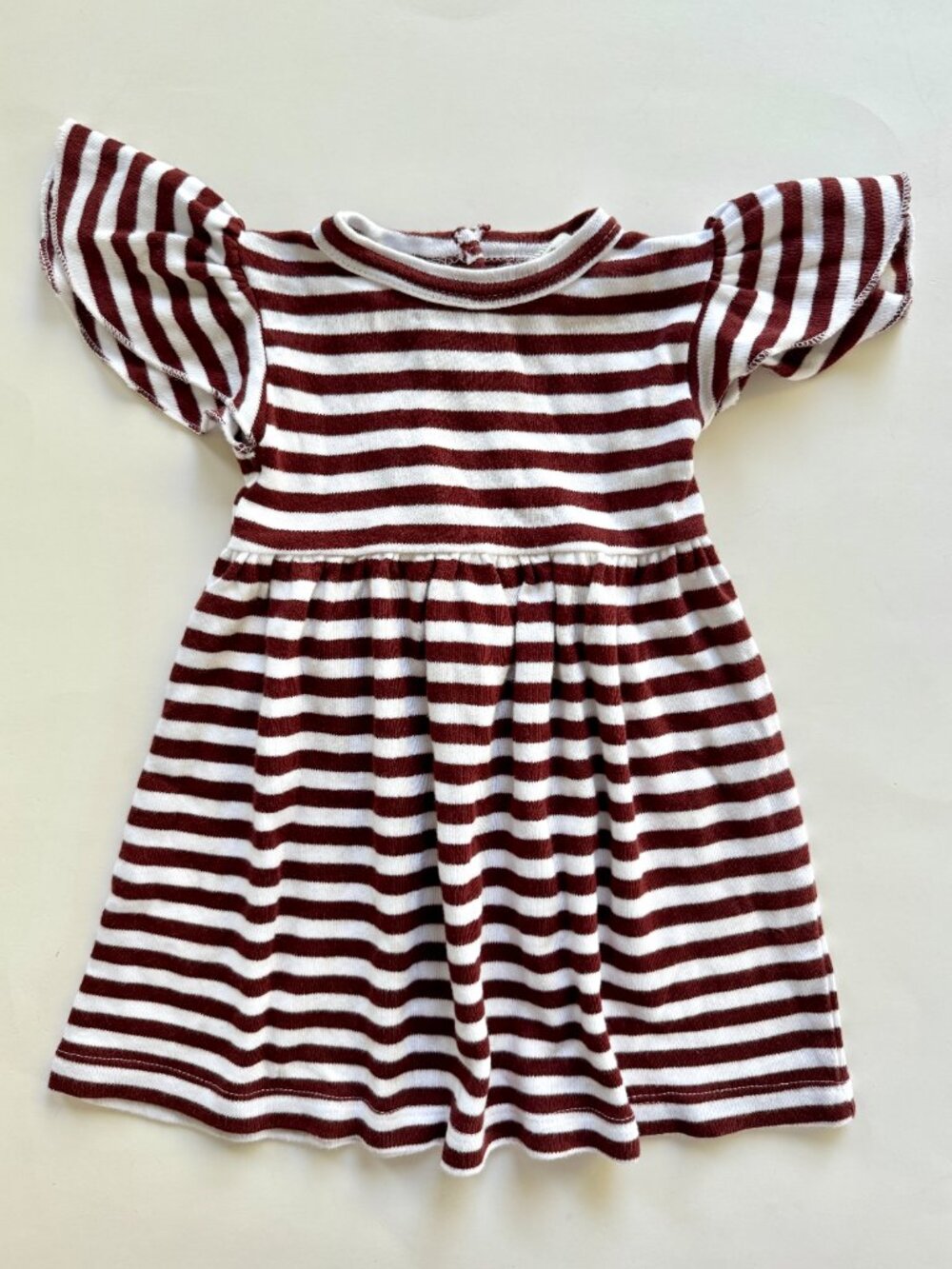 Kate Quinn Striped Flutter Sleeve Dress Maroon White 6-12M
